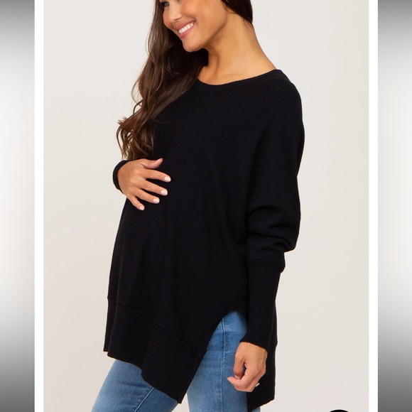 Black Dolman Sleeve Side Slit Maternity Sweater - Picture 1 of 4